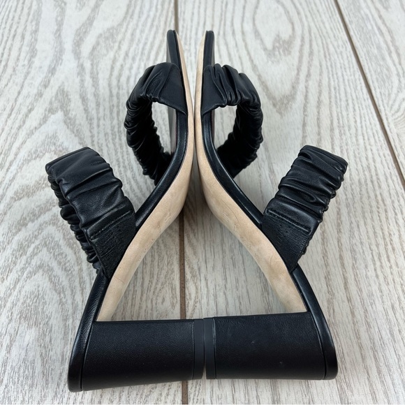 Staud Frankie Ruched Slide on Two Strap Leather Sandals 36 Black $325 Portugal - Picture 5 of 8